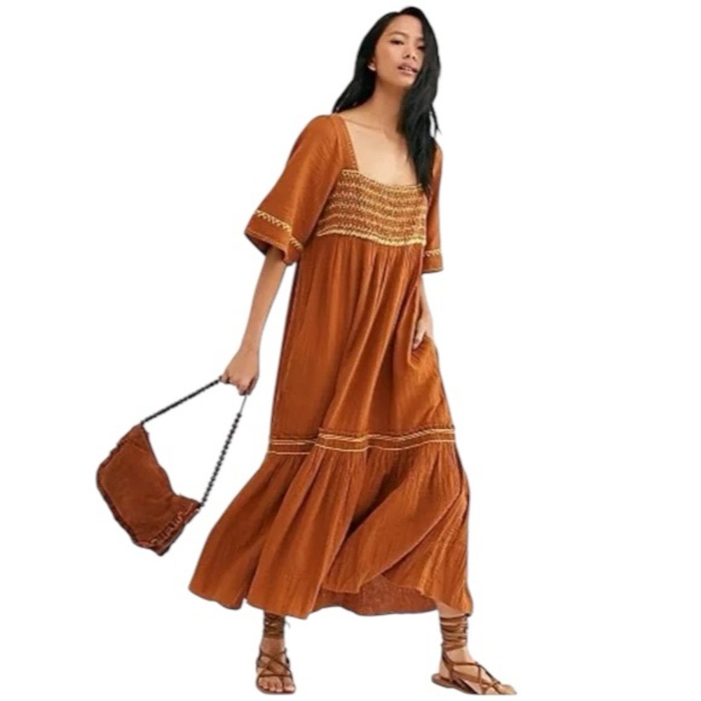 Free People Brown I’m The One Cotton Maxi Dress Women’s XS